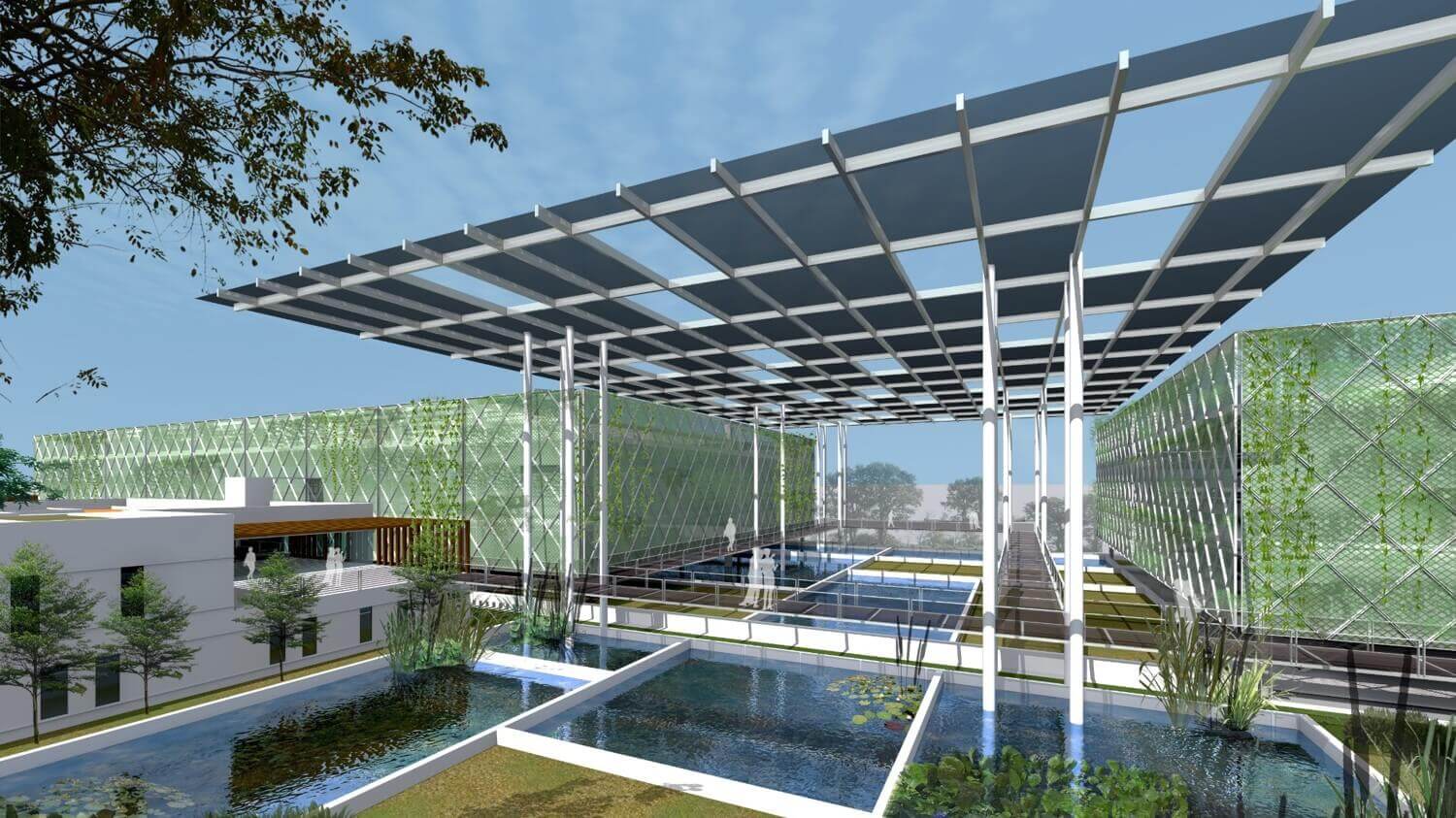 Floating ponds vertical farming Surbana Jurong archictecture